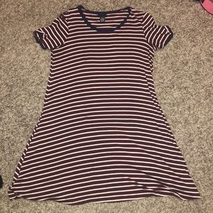 maroon and creme striped t shirt dress